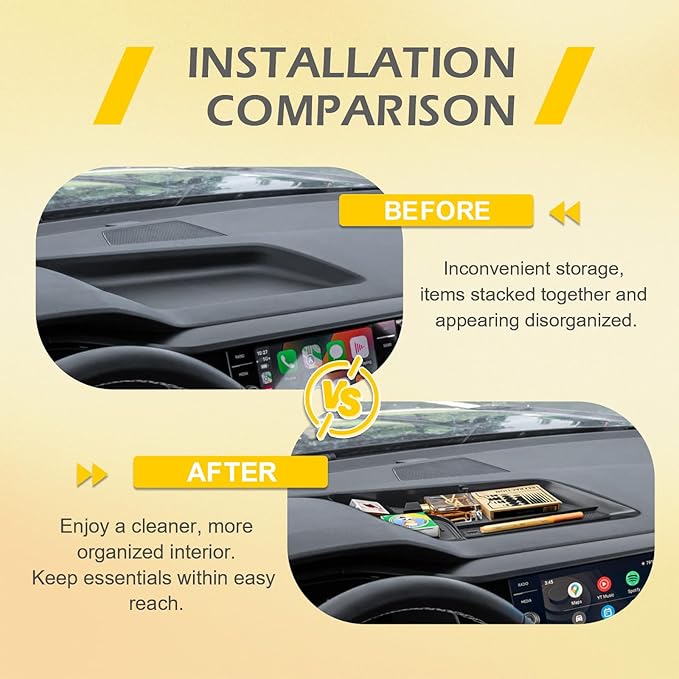 Dashboard Organizer Compatible with Volkswagen Taos 2022 2023 2024 Interior Accessories, 2022-2024 Taos Dash Insert Compartment Mounted Tray Sunglasses Tissue Holder with Rubber Mat, Black ABS