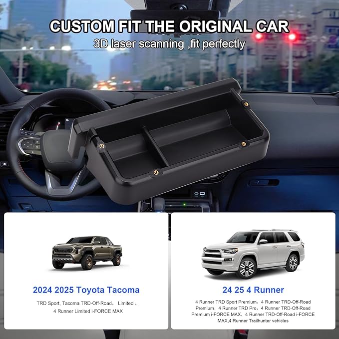 Dashboard Tray for Toyota Tacoma 2024 2025 & 24 25 4Runner (Only for 14 inch Screen) Car Interior Accessories Center Console Organizer Hidden Behind Display Screen Storage Box with Anti-Slip, Black