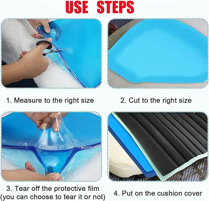 Motorcycle Seat Gel Pad Car Driver Seat Cushion Shock Absorption Mats Reduce Fatigue Comfortable Soft Cooling Fabric Cushion DIY Seat Pad Office Chair Seat Cushion (30 x 25 x 1.2cm)