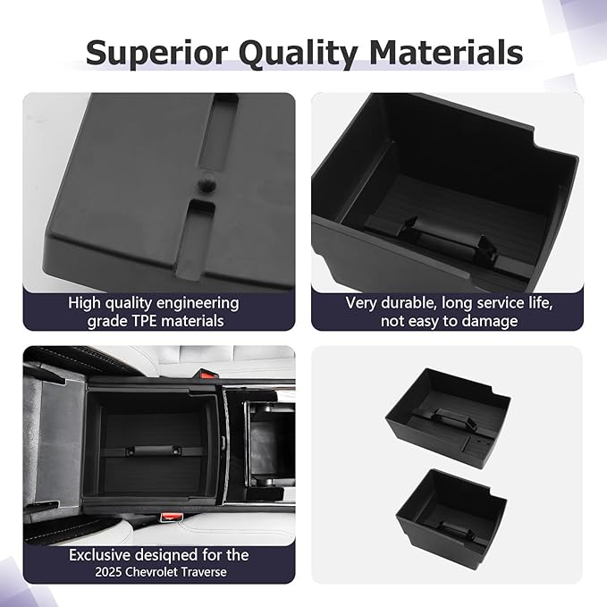 LUWU Center Console Organizer Tray Compatible with 2024 2025 2026 Chevrolet Traverse & 2024 2025 2026 GMC Acadia Accessories Armrest Console Organizer Armrest Organizer Insert Tray Black 2-Pack