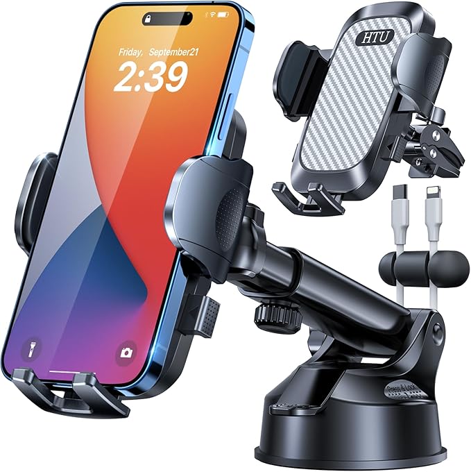 HTU 2026 Ultimate Best【True Military-Grade & Safety Cert】Car Phone Holder【Upgraded 360 Rotation & 100+LBS Strongest Suction】5-in-1 Truck Windshield Dashboard Vent Mount Stand for iPhone Android, Grey