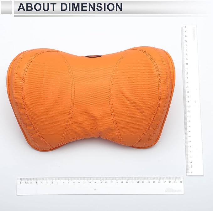 Car Headrest Pillow Ergonomic Comfortable Neck Support Pillow Nappa Leather and Memory Foam Adjustable Width Orange 1 Pcs for Driving Travel