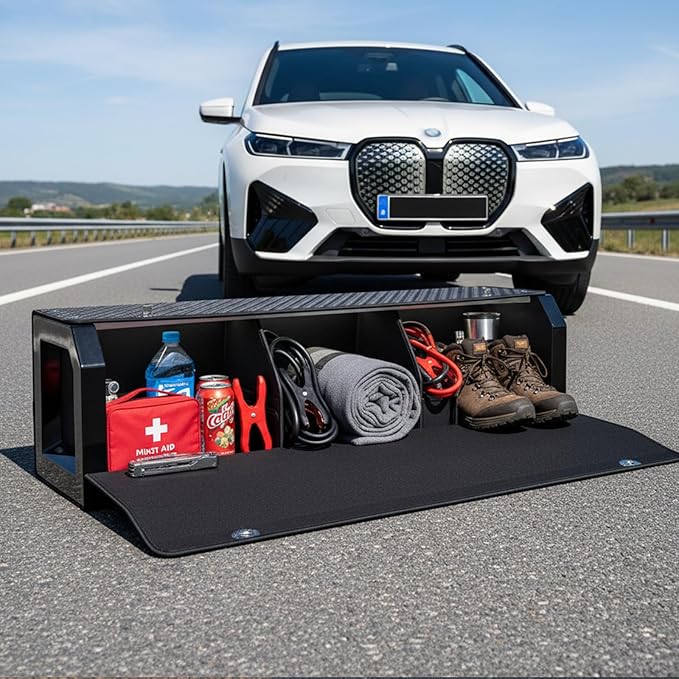 Sturdy Trunk Organizer with Lid, Waterproof Leather Car Storage Organizer with Sturdy Handle, Extra Large Car Organizers and Storage Fits Shopping, Camping, Road Trips (42.12 inch)