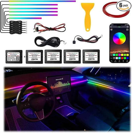 Acrylic Interior Car LED Strip Light, Dreamcolor 6-in-1 RGB Ambient Lighting with APP, 16 Million Colors 175in 600LED Music Sync Lights for Night Driving, Home, Camping & Gift Decor
