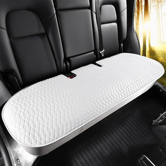 SanQing Car Seat Cover Luxury Napa Leather Rear Seat Covers for Model 3 Car Seat Bottom,Original White Color Heavy Duty Seat Cushion Protector Without Backrest (White Rear, Model 3)
