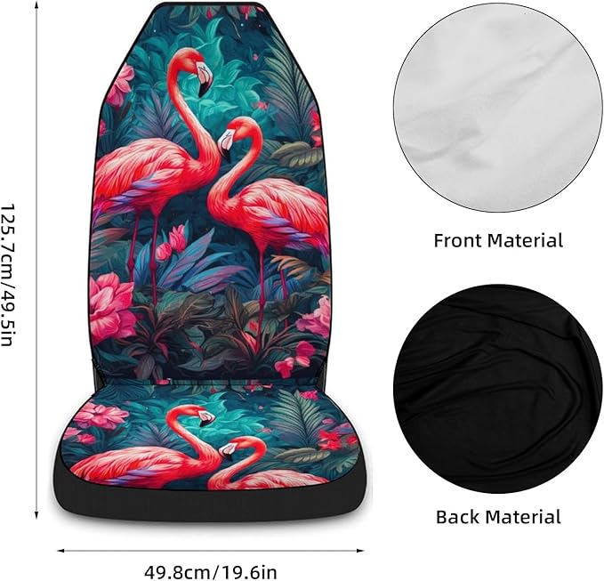 2 Pcs Premium Flamingo Car Seat Cover, Breathable & Washable Car Seat Covers Full Sets, Fashionable Printed Seat Covers for Cars Interior, Universal Fit for Most Cars, Sedan, Truck, SUV