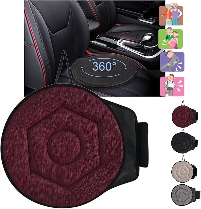 360° Rotating Seat Cushion 2024 New for Car Rotating Seat Cushion 360 Degrees Elderly Support Non Slip Cushion Swivel Seat Cushion 360 Degree Easy Turn Rotating Seat Cushion Pad for Elderly (D-Red)