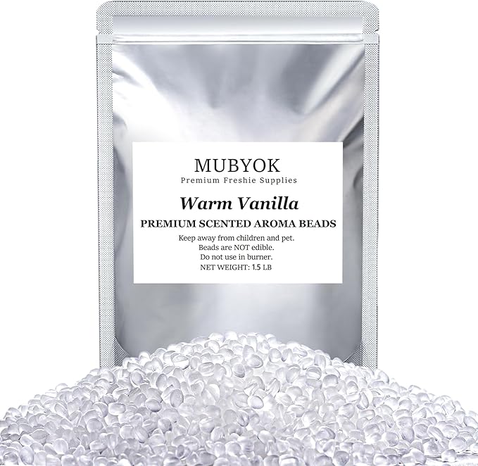 MUBYOK 1.5LB Warm Vanilla Premium Scented Aroma Beads for Making Car Freshies Supplies PreScented Beads for Car Air Freshener Sachets Long-Lasing Scent
