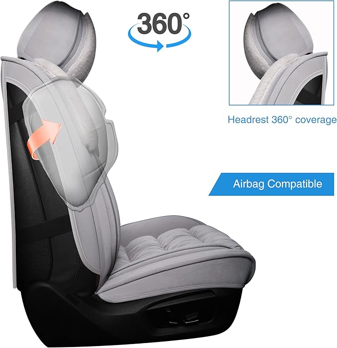 AOOG Fuzzy Car Seat Covers, Heated Bench Back Cushion Protector for Cars SUV Trucks(Front Pair,Grey)