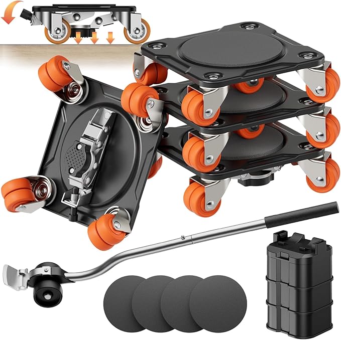 ONEON Furniture Mover Ultra Parked Edition with 10 Wheels – All-New Upgraded Double-Wheeled Low-Profile Dolly with Parking Lock for Long-Term Placement Under Heavy Item, Supports up to 2200 lbs