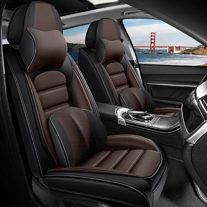 2 Seat Covers Fit for Acura ILX 2013-2022, Waterproof Premium Leather Automotive Accessories Seat Protectors Seat Cushions Wear-Resistant Car Seat Covers（Black&Coffee,Front Deluxe）