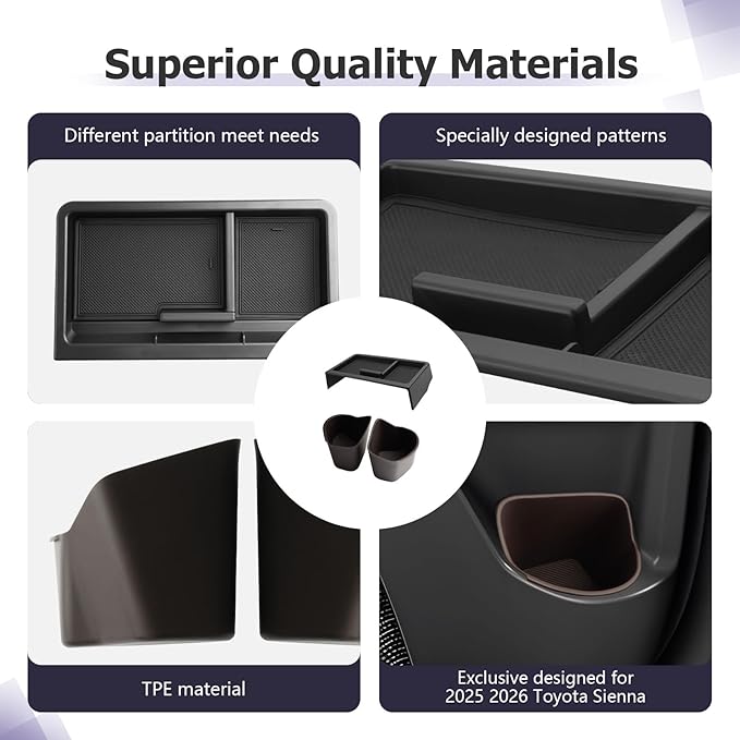LUWU 2025 2026 Sienna Accessories for 2025 2026 Toyota Sienna Accessories Dashboard Storage Tray, Rear Seat Door Side Silicone Cup Holder Insert 3-Pack (ONLY for 12.3-INCH Screen)