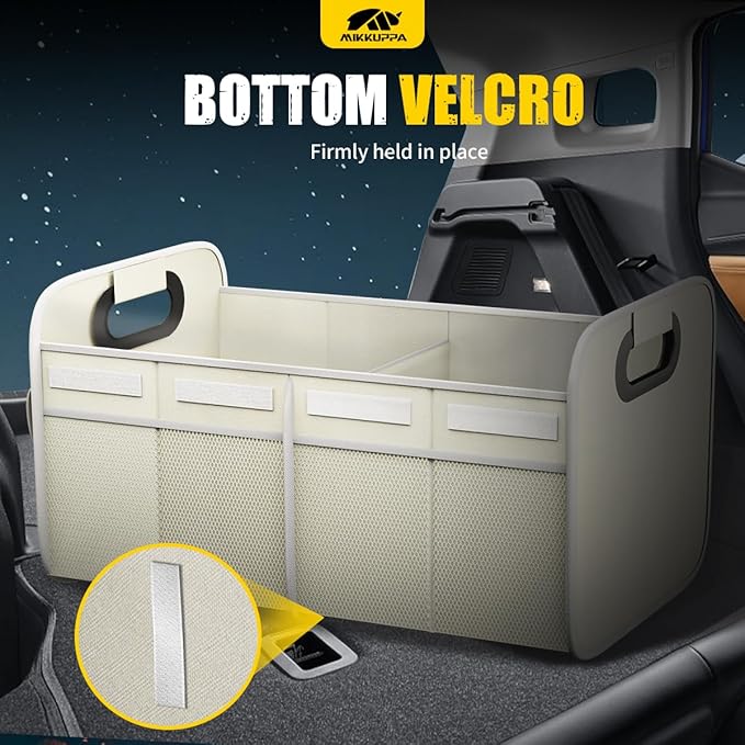 MIKKUPPA Car Trunk Organizer - 70L Collapsible Trunk Organizer for Groceries, Car Storage Organizers for SUV Auto Truck Van with Non Slip Bottom (White)