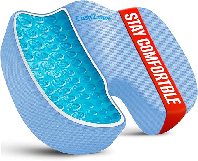 Office Chair Seat Cushion, Cooling Gel Enhanced Memory Foam Cushion for Long Sitting - Back, Sciatica, Coccyx, Tailbone Pain Relief Pillow - for Office, Gaming, Car, Wheelchair - Light Blue, X-Large