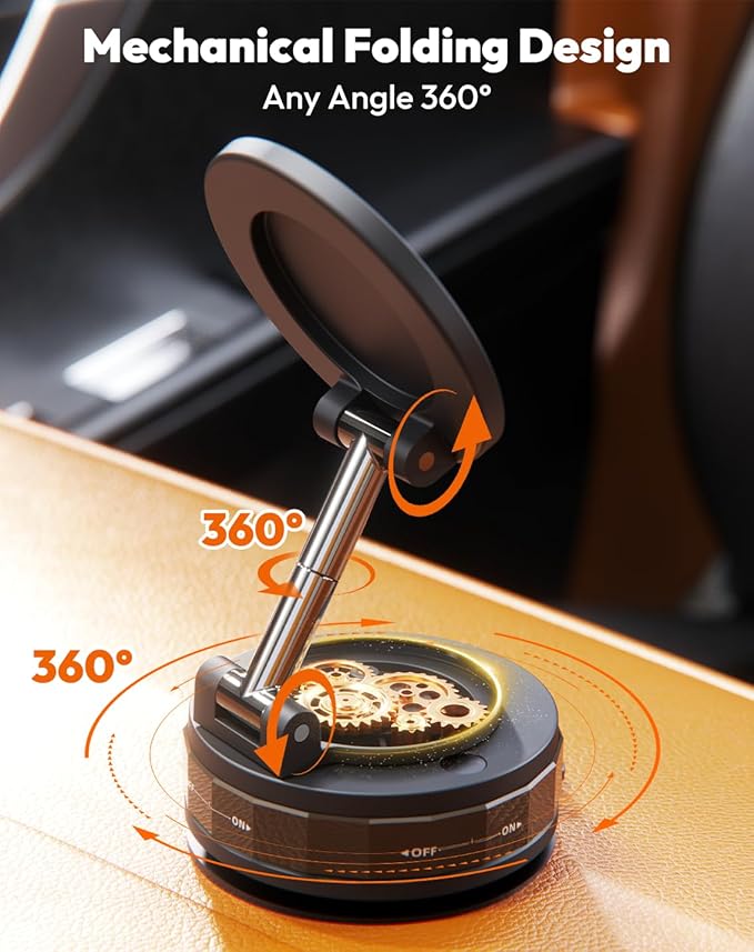 Meifigno Upgraded Cell Phone Holder for MagSafe, Magnetic Adjustable Car Phone Holder, Vacuum Suction Cup Phone Mount Compatible with iPhone 17 Pro Max and All Smartphones