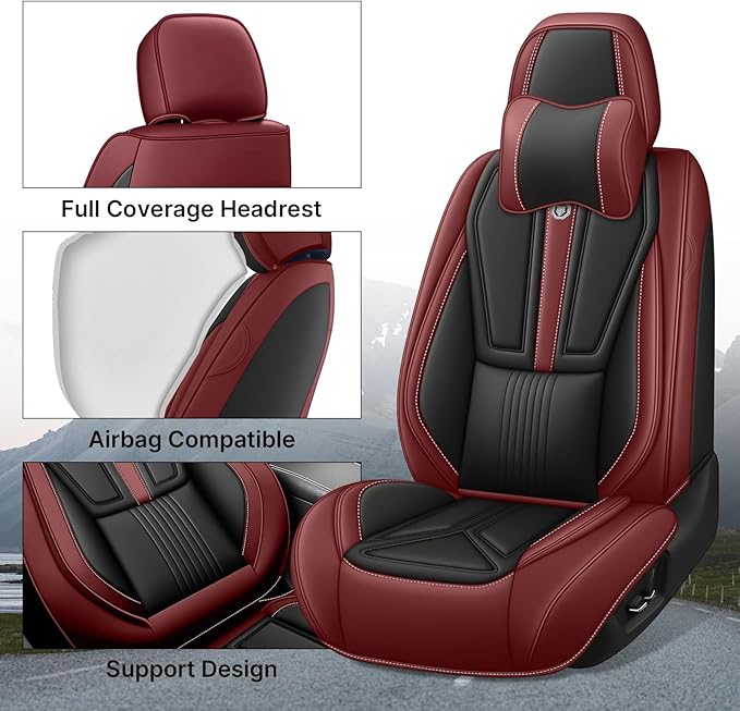 Car Seat Cover Full Set for Lexus RX 350 2007-2026,Faux Leather Seat Cover for Car,Breathable Vehicle Cushions Cover Waterproof Automotive Seat Covers with Headrests(5 seat,Black&Red)
