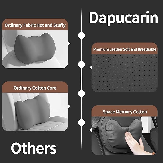 Car Neck Pillow [No More Pressure] Soft Comfortable Premium Leather Headrest with Adjustable Strap – Ergonomic Support for Driving, Office & Gaming, Black, 1 Pack