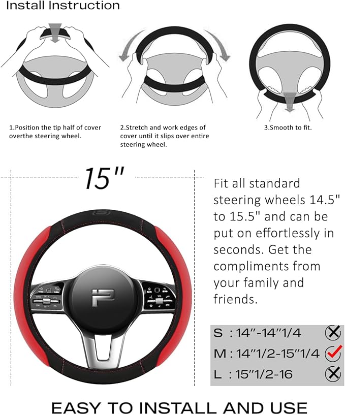 Skechers Steering Wheel Cover,Memory Foam Car Steering Wheel Cover,14.5-15inch Anti-Slip Safety Comfortable Desgin, Universal Accessory for Diverse Cars, Truck,SUV (Black & Red)