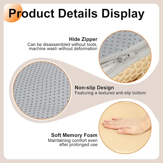 HARFINGTON 2pcs Seat Cushion 3.94" Thick Comfort Memory Foam Office Chair Cushion with Non Slip Bottom for Car Seat Driver, Beige