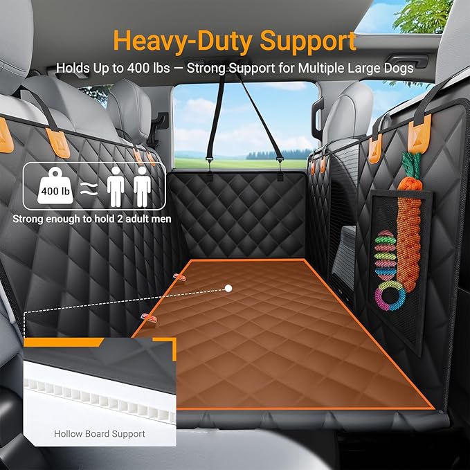 Backseat Cover for Pets, Hard Bottom Car Seat Cover for Dogs, Waterproof, Scratch-Resistant, Non-Slip, Soft-Touch Material, Dog Hammock for Car with Mesh Window for Cars, Trucks, and SUVs