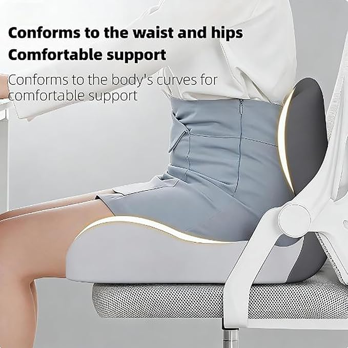 Orthopedic Cushion for Office Chair and Car, Memory Foam Seat Cushion with Lumbar Support Pillow, Instant Relieve Pressure on Back, Hips, Tailbone, Improves Sitting Posture (2, Light Gray)