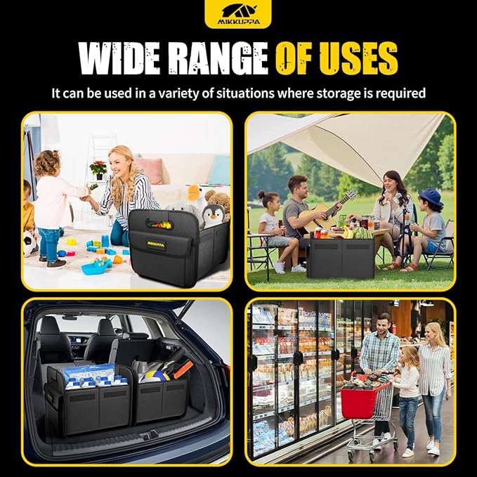 MIKKUPPA Car Trunk Organizer - Split Design Collapsible Small Trunk Organizer for Groceries, Car Storage Organizers for SUV Auto Truck Van with Non Slip Bottom (Black, 2Pack)