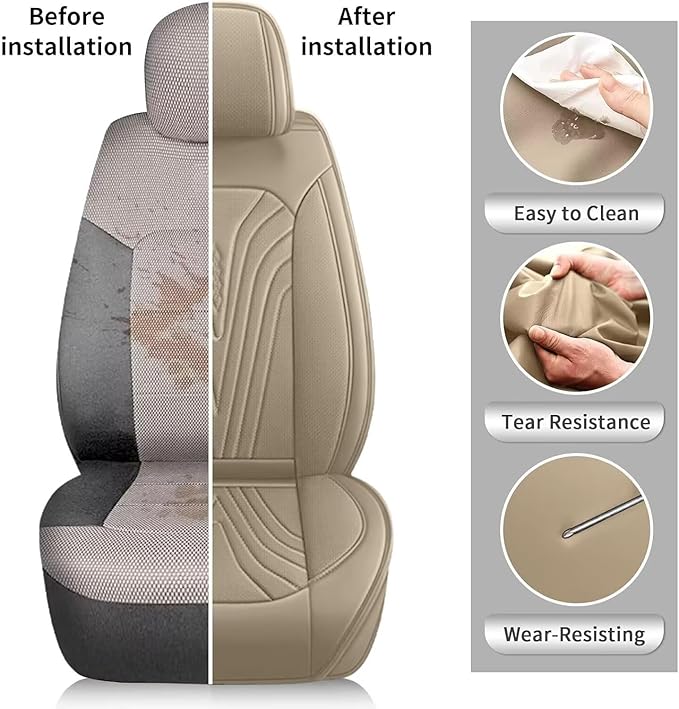 Seat Covers Fit for Hyundai Tucson 2010-2025 2026, Waterproof Leather Breathable Car Cushions Anti-Slip for 5 Passengers Seat Covers Protector(5 Seats, Beige)