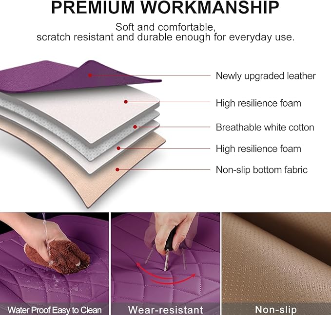 2 Pack Leather Front Car Seat Cover Bottom Car Seat, Universal Anti-Slip Driver Car Seat Protectors with Storage Pocket, Waterproof Bottom Auto Seat Cushion Pad Mat for Most Vehicles(Purple)