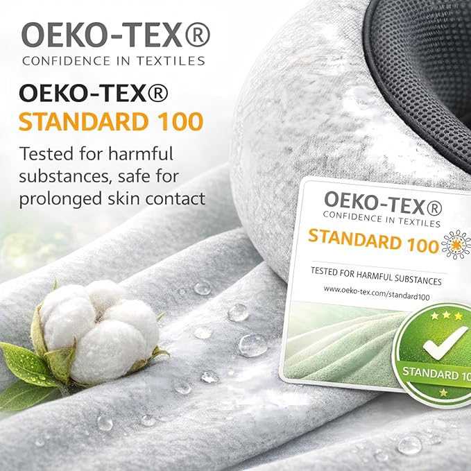 Advanced Memory Foam Neck Travel Pillow, Neck Pillow Airplane with Eye Mask & Ear Plugs, Designed for The Comfort of Travel & Office, Travel Pillow for Plane, Car, Home, Work， Grey