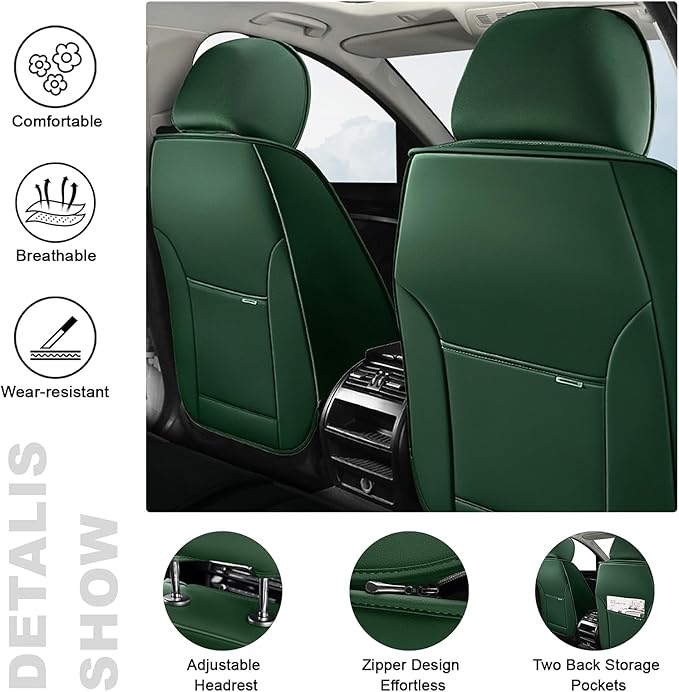 2 Seat Covers for Chrysler Pacifica 2004-2026 Breathable Car Seat Covers,Anti-Slip Waterproof Car Seat Protectors with Airbag,Automotive Vehicle Cushion with Storage Pockets (Standard,Green)