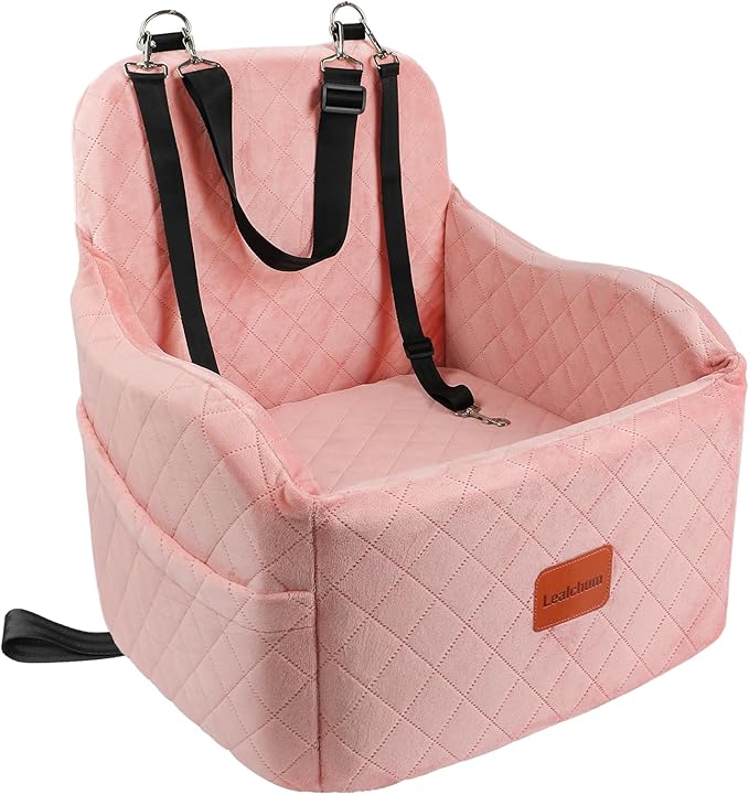 Dog Booster Car Seat for Small/Medium Dogs,Soft Puppy Portable Car Seat with Elevated Cushion,Fits in Front/Back Seat,Fully Detachable and Washable,Easy to Install (Pink, Medium)