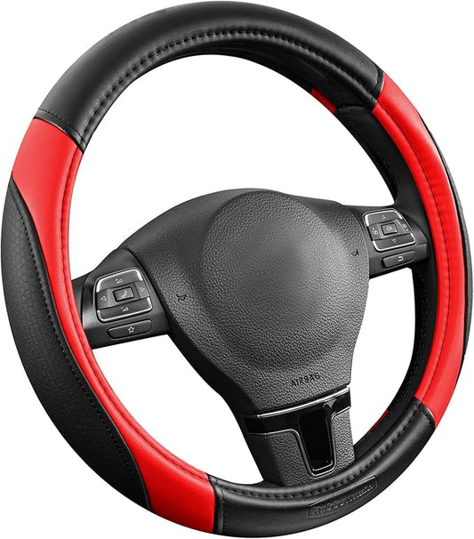 Rubbermaid Steering Wheel Cover – Universal Fit 14.5"–15" Steering Wheel Cover, Anti-Slip Grip, Breathable Leather, All-Season Protection, Interior Upgrade for Cars, Trucks, SUVs - Red