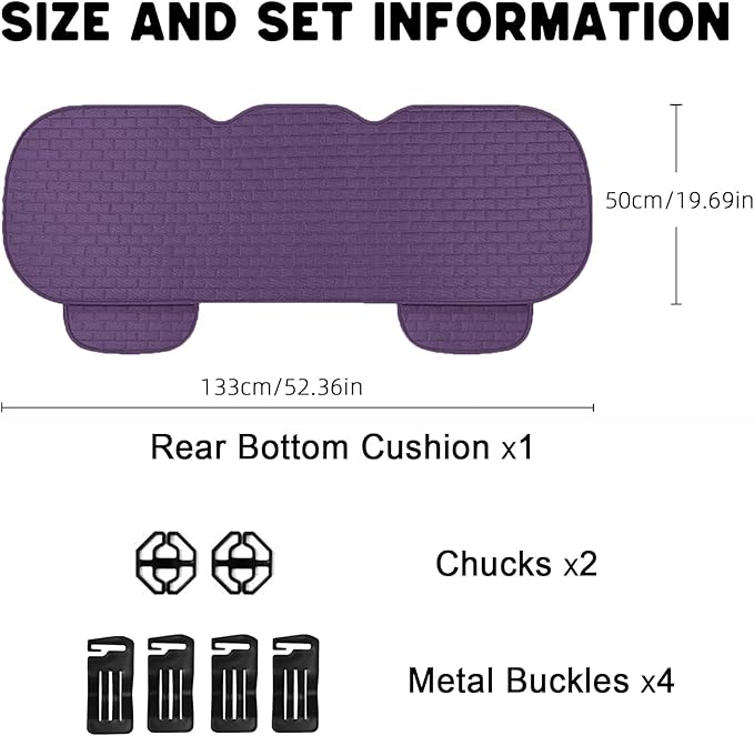 Dark Purple Back Seat Cover, Rear Car Seat Cover for Cars Truck SUV,Seat Covers with Storage Pocket(Dark Purple-Back Seat)