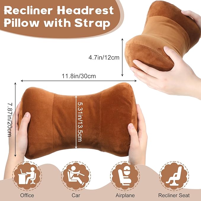 Youyole Car Neck Pillow for Driving Seat 11.8 x 7.87 x 4.7 Inches Office & Gaming Chair Neck Support Pillow Memory Foam with Strap Velvet Cover for Car Driving and Desk Use(Coffee)
