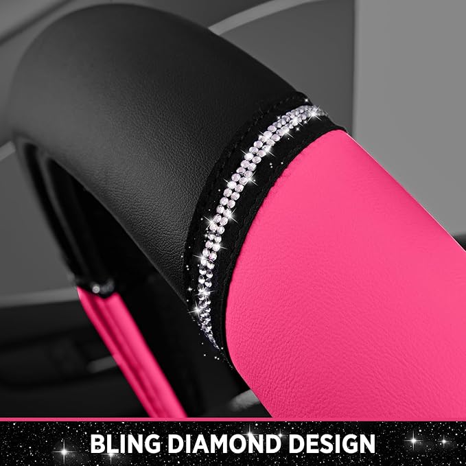 Road Comforts Leather Steering Wheel Cover - Made with PVC Leather - Anti-Slip, Universal Fit 14 1/2 inches to 15 inches - Hot Pink