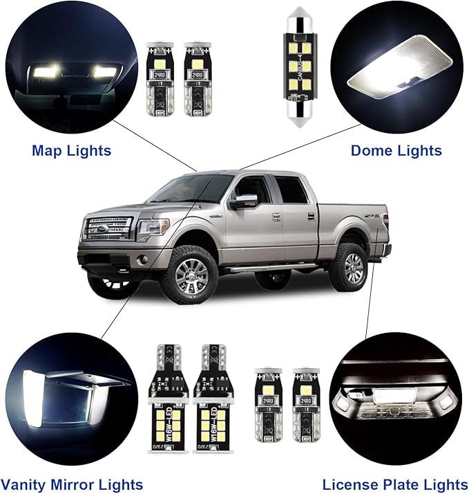 EASY EAGLE 9 Pcs Super Bright 6000K White LED Interior Light: Bulbs Kit Package for 2009 2010 2011 2012 2013 2014 Ford F150 + Install Tool