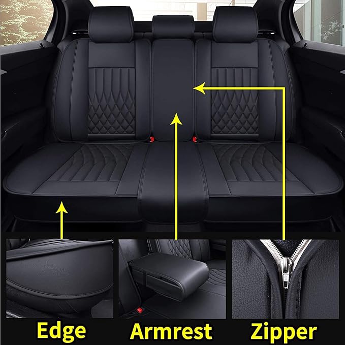 Aierxuan 5pcs Car Seat Covers Full Set with Waterproof Leather, Airbag Compatible Automotive Vehicle Cushion Cover Universal Fit for Most Cars (Black)