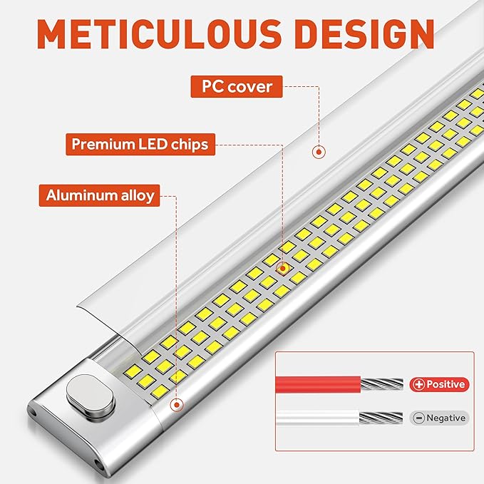 12V LED Interior Light Bar, 168LEDs 16W Led Strip Lights with ON/Off Switch, for Enclosed Cargo Trailer Car RV Van Truck Lorry Camper Boat Caravan Motorhome (2 Pack)