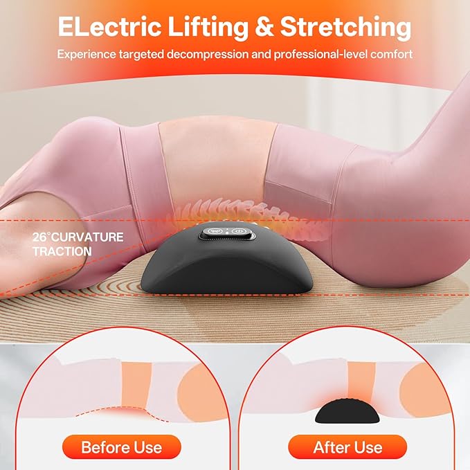 3-in-1 Electric Lumbar Support Pillow for Bed and Chair, Triple Fusion Back Massager with Heated, Vibration and Traction for Lower Back Pain Relief and Spine Support