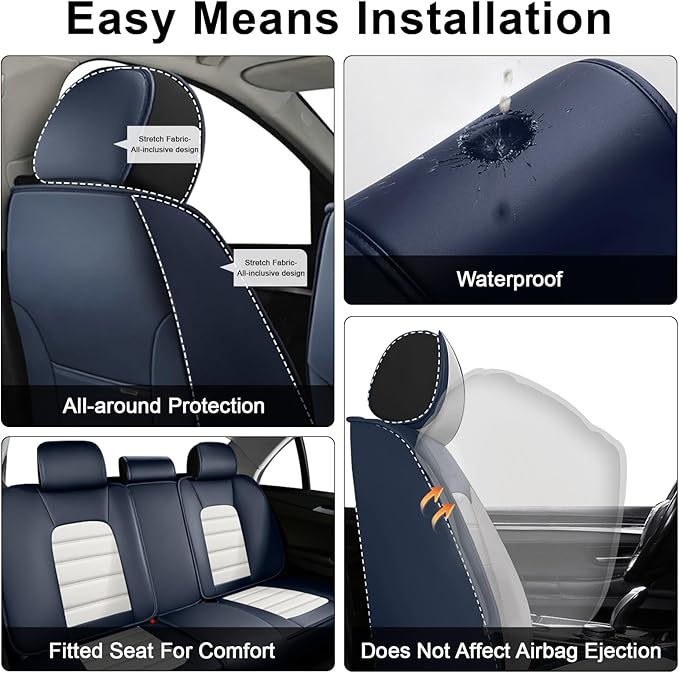 2 Seat Covers for Audi A4 2002-2026 Breathable Car Seat Covers,Anti-Slip Waterproof Car Seat Protectors with Airbag,Automotive Vehicle Cushion with Storage Pockets (Standard,Blue)