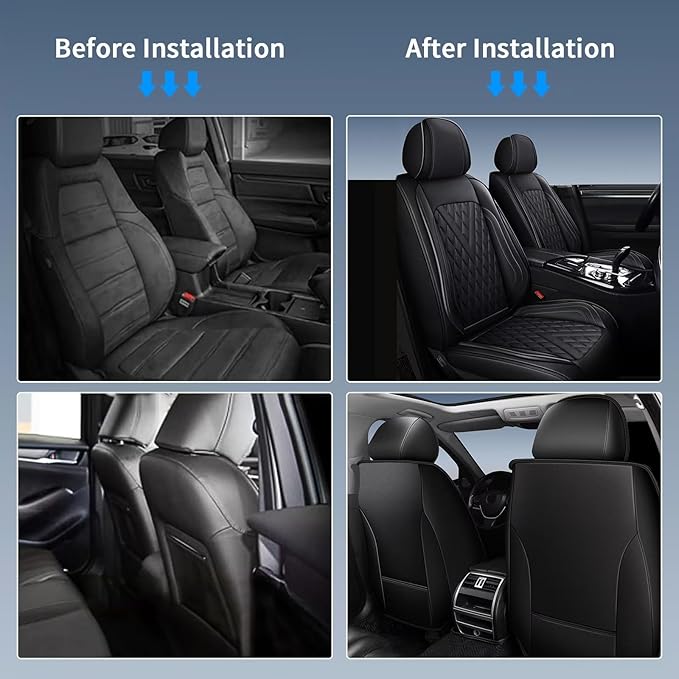 2PCS Front Car Seat Covers Fit for Ford Ranger 2019-2025 2026(Not Fit Raptor) Faux Leather Truck Seat Cover Cushion (Black Line)