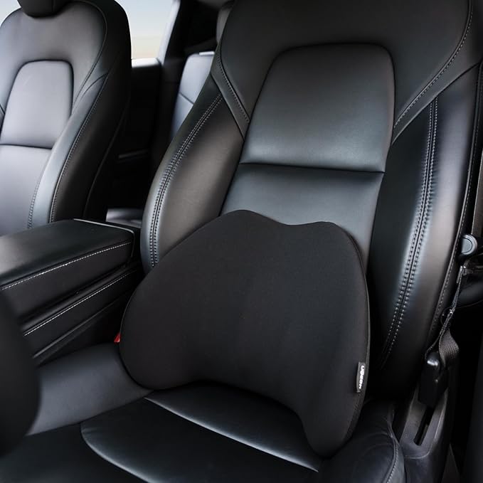 HOPON 2025 Upgrade Lumbar Support Pillow for Most Cars SUV,Waist Pillow with Breathable Fabric,Soft Pillow for Relieving Stiffness Sedan Home Office Black,1 Pack - Black