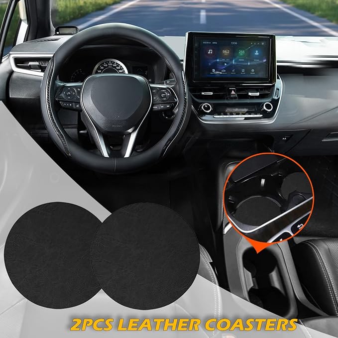 Car Steering Wheel Cover Black, 14-14.5 inch Steering Wheel Covers with Coasters Microfiber Leather Carbon Fiber Breathable Anti-Slip Durable Universal Auto Steering Wheel Protective