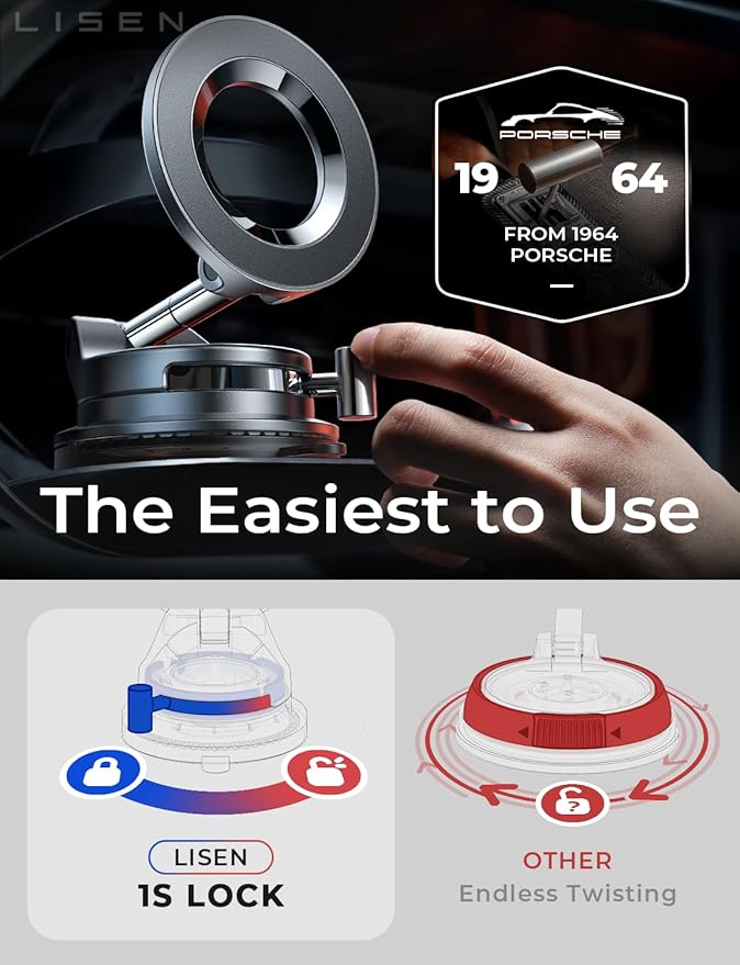 LISEN for Magsafe Car Mount, Phone Holders for Your Car, Magnetic Vacuum Phone Mount Car Accessories for Women Men Interior BMW, SuctionPro for Valentines Day Gifts for Him Her Kits, for iPhone17-12