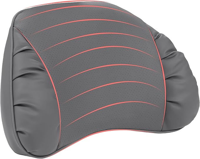 Lumbar Support Pillow for Car Seat, Memory Foam Leather Lumbar Pillow for Lower Back Pain Relief - Back Cushion for Driving - Chair Support for Office Chair, Gaming Chair, Gray, 1 Pack