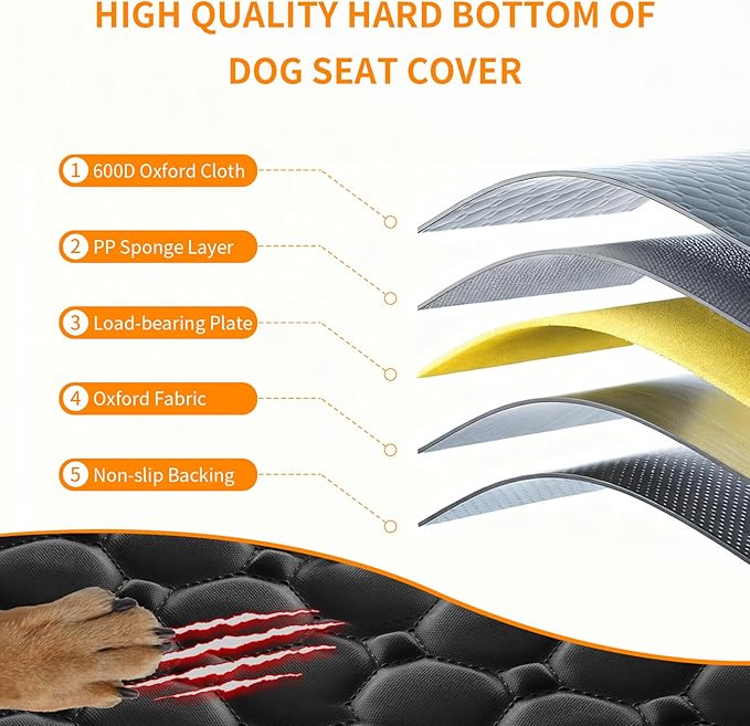 Back Seat Extender for Dogs, Dog Back Car Seat Cover Hard Bottom Holds 400lbs, Upgraded Material Waterproof Pet Car Bed Dog Hammock for Car, SUV, Truck