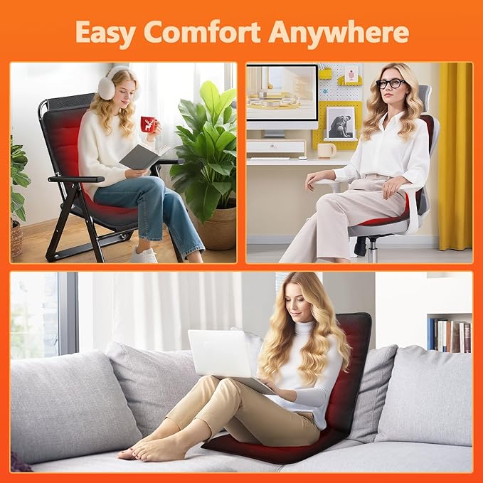Heated Seat Cushion for Office Chair, Thick Heated Chair Pad, Auto Shut Off, 7 Heating Levels, Fast Heating, Heating Pad Seat Warmer for Full Back, Hips, Thighs, Universal Fit, Gift Women Men