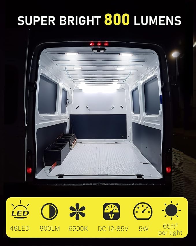 Dome Light for RV Interior, 48LED 800LM Ultra Bright 12 Volt LED White Lights, RV Ceiling Light with Switch Control, Ideal for Car Van Truck Camper Lorry Motorhome Boat(8 Pack)
