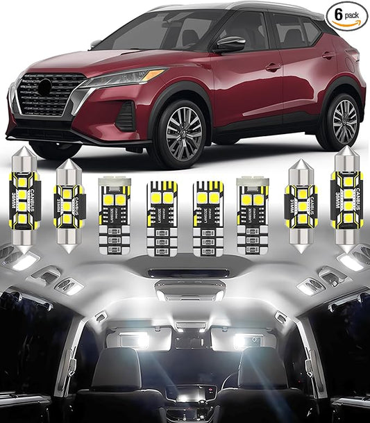 BMT xms Car Interior LED Light Replacement for Nissan Juke F15 Kicks P15 2011-2024,6000K Super Bright Interior Light Bulbs Package, 6pcs