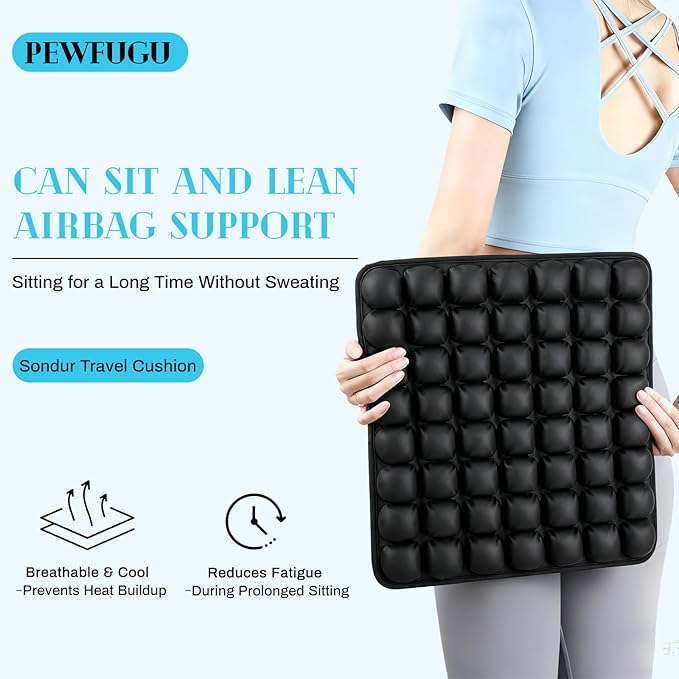 Airplane Seat Cushion for Long Flights, Inflatable & Portable Travel Cushion for Tailbone Pain Relief, Pressure Relief Car Seat Cushion for Office Chair and Wheelchair Use
